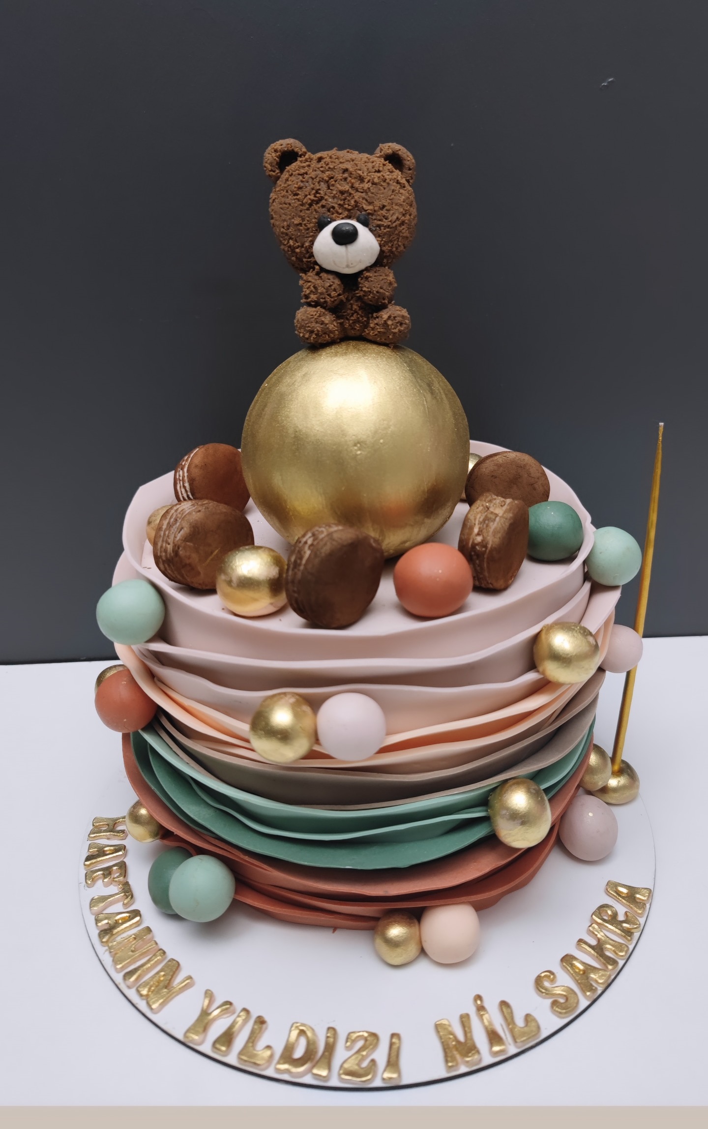 Gold Toplu Ayılı Kız Çocuk Pasta